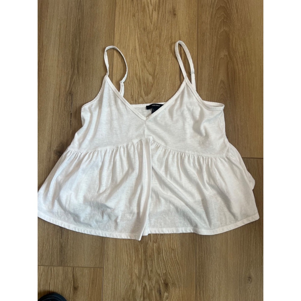 Forever 21 Women's White Babydoll Cami Tank Top Size M Adjustable Straps Boho